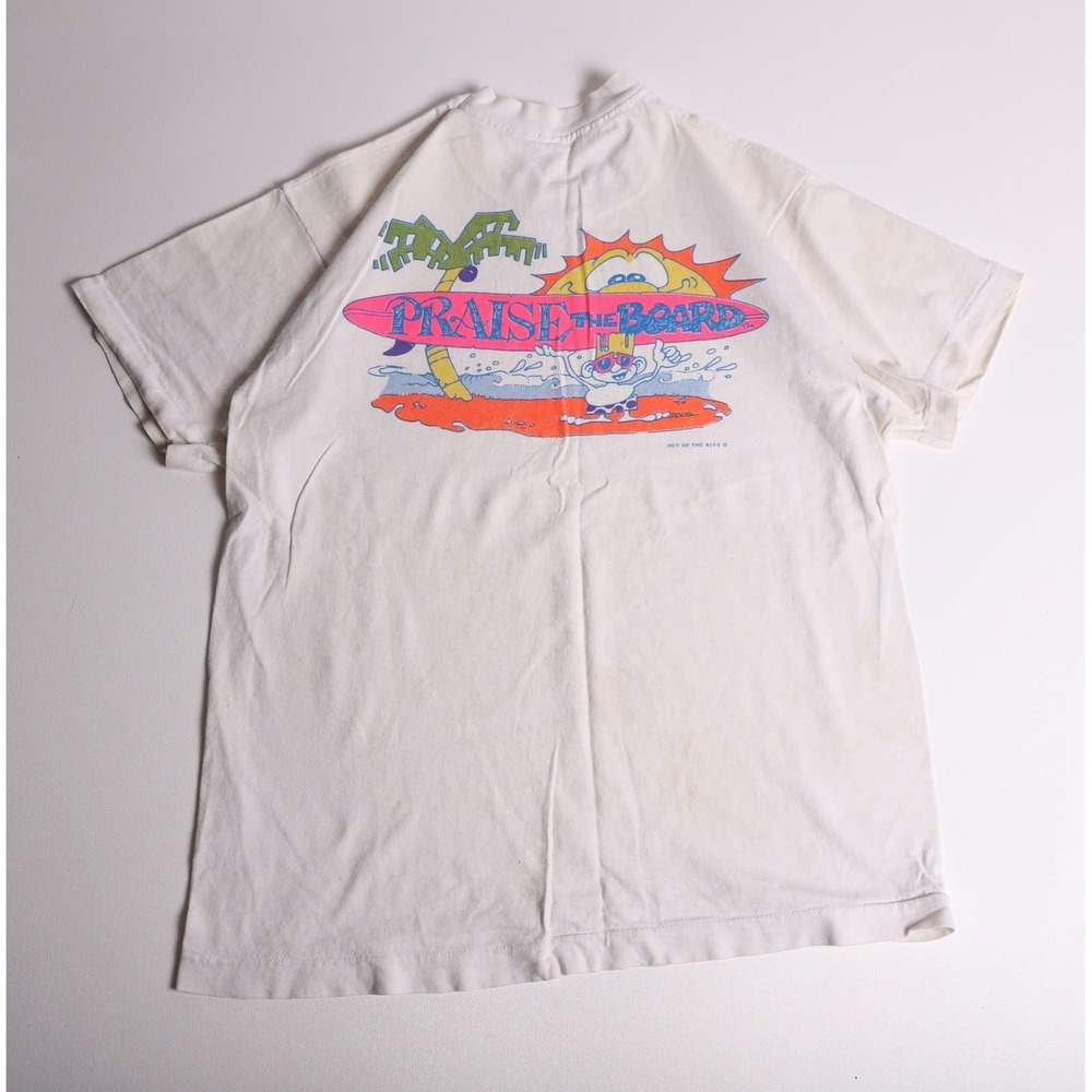 Vintage Out of the Blue Praise the Board Surf Graphic T-Shirt White XL 90s